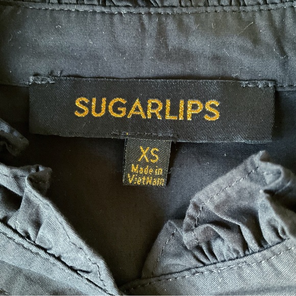 Sugarlips Malbec Ruffle Button Front Black Poplin Blouse Size XS - Picture 7 of 9